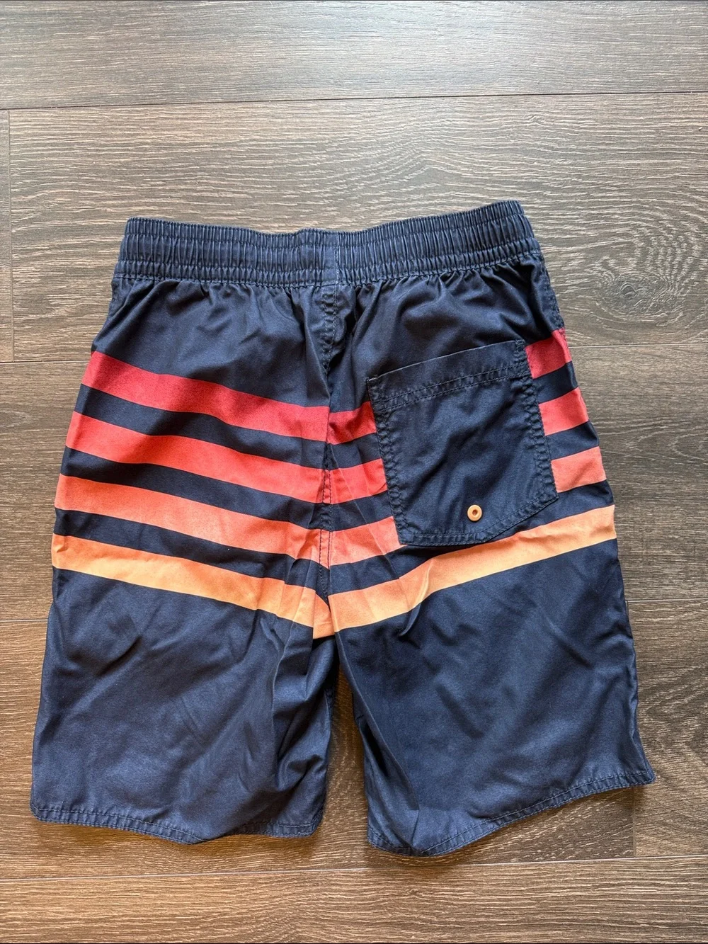 Old Navy Navy Swim Trunks with Red and Orange Stripes